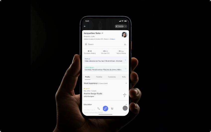 PyjamaHR mobile candidate switcher interaction