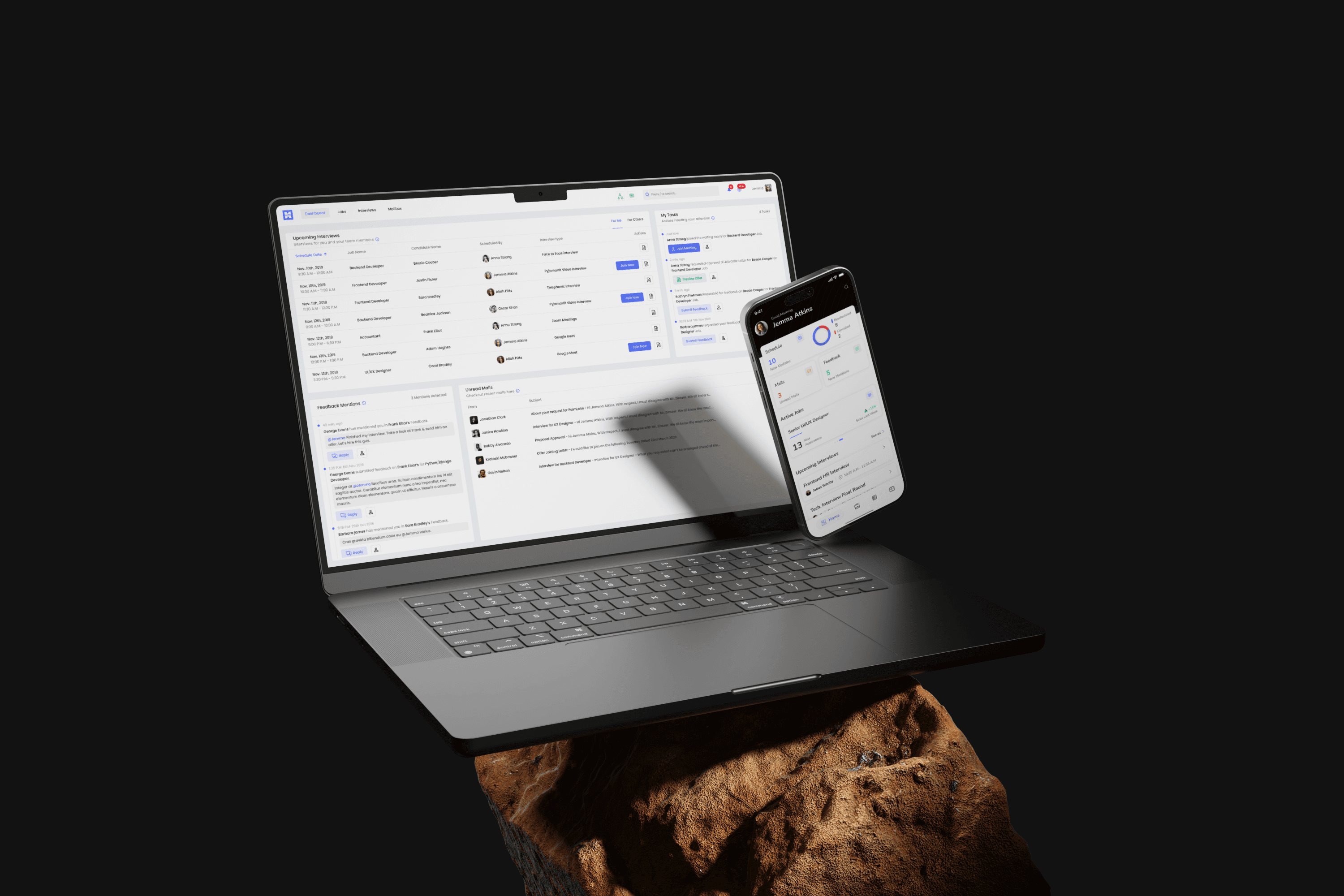 PyjamaHR applicant tracking system displayed on a laptop and phone