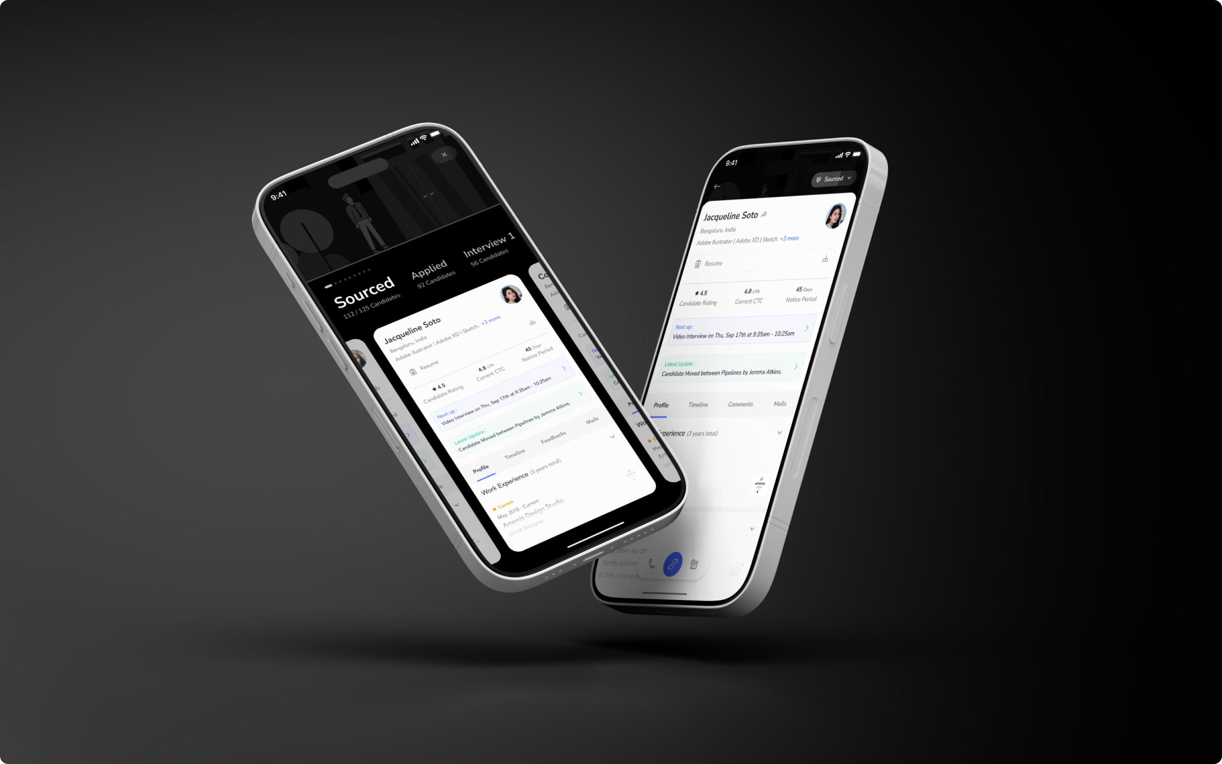 PyjamaHR mobile candidate switcher and details view